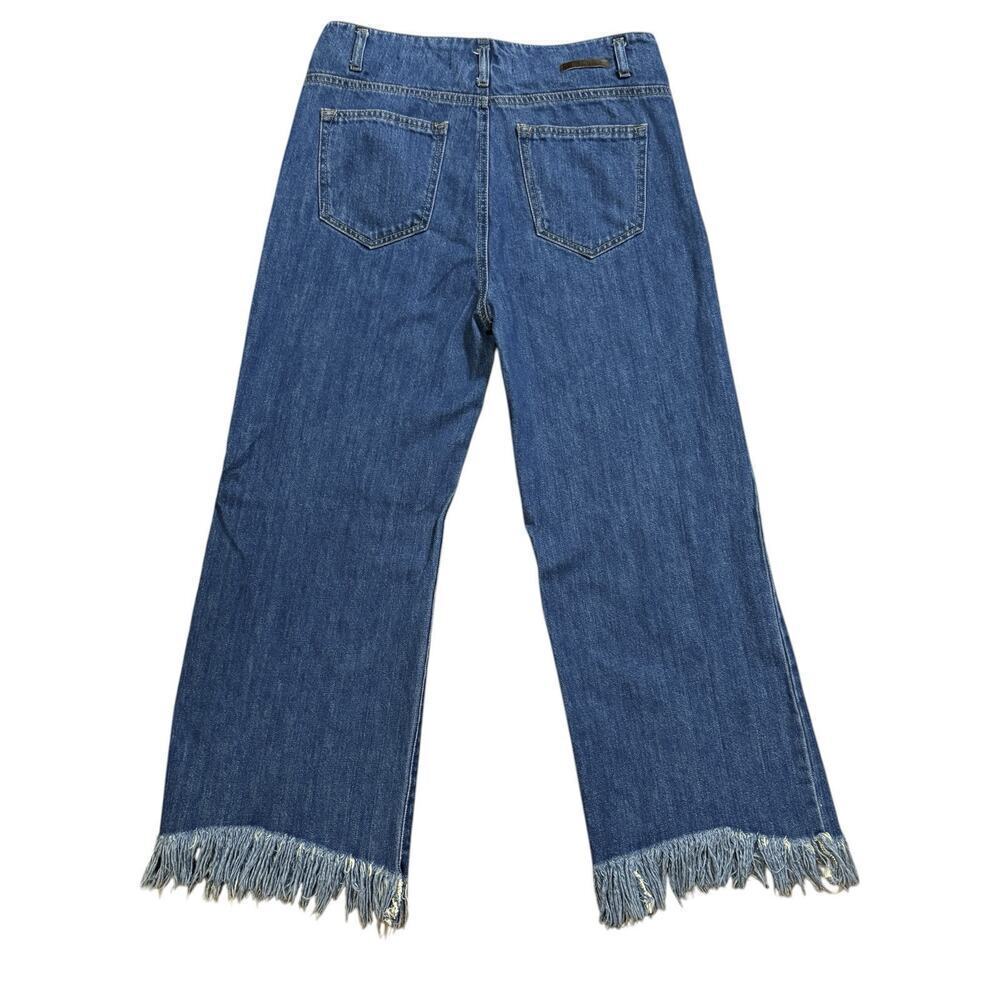 Risen Womens Size 28/7 Button Fly High Rise Cropped Fringe Wide Leg Blue Jeans - Picture 9 of 12